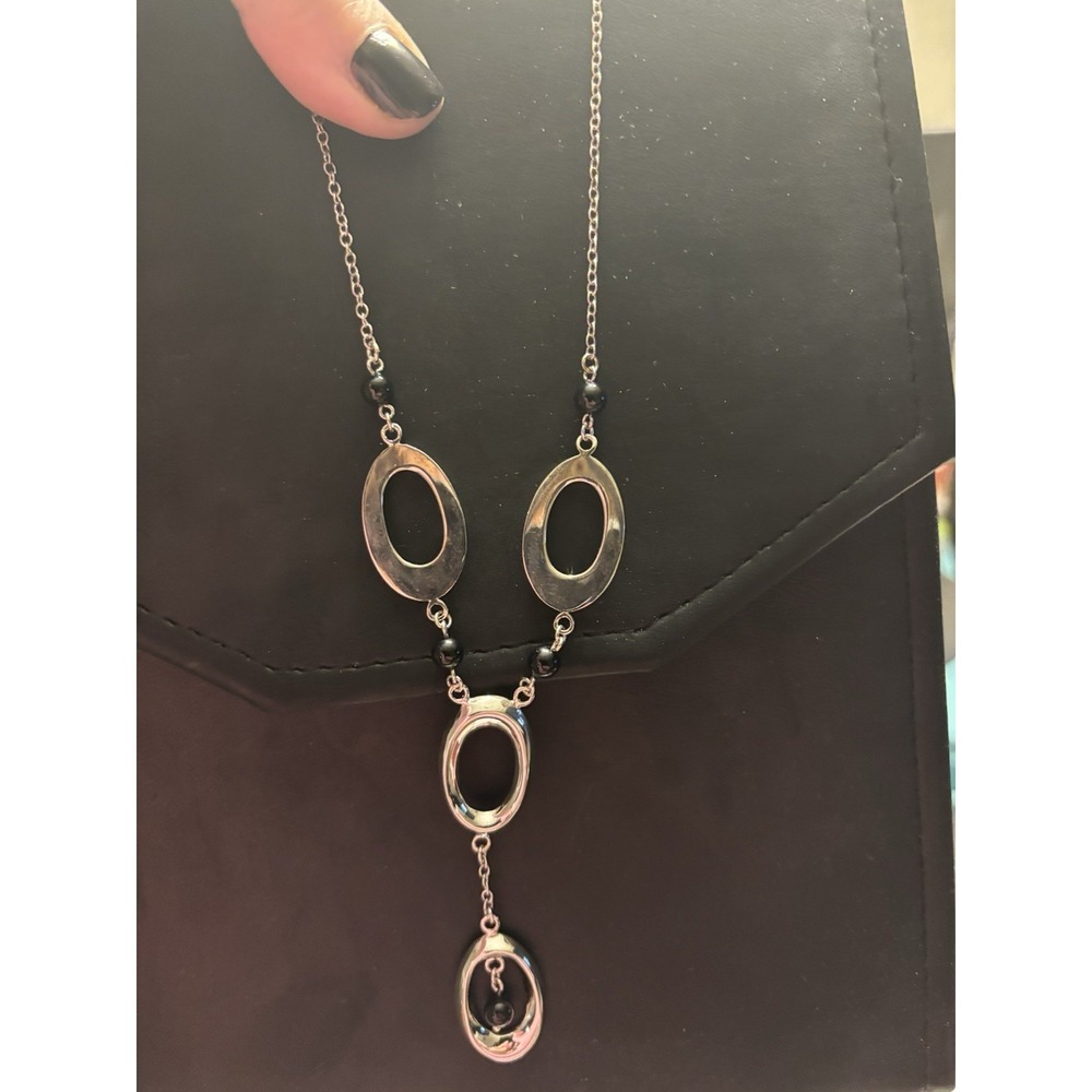 Silver Necklace With Black Bead Accents From D Geller & Sons - Picture 2 of 4